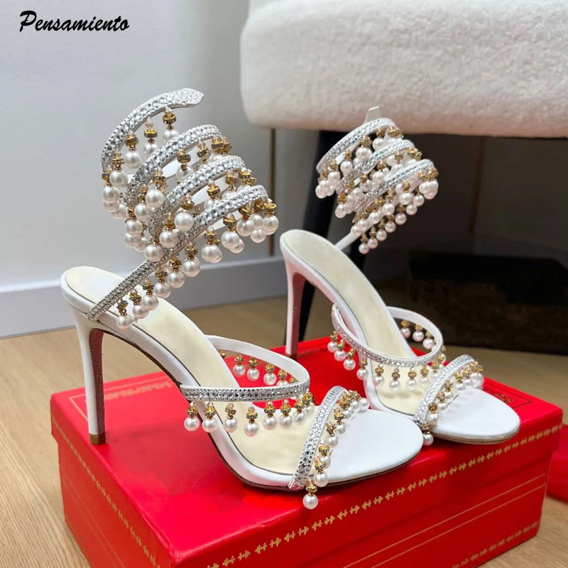 Summer Clothing Elegant - Luxury Rhinestones Pearls Tassels Women Gladiator