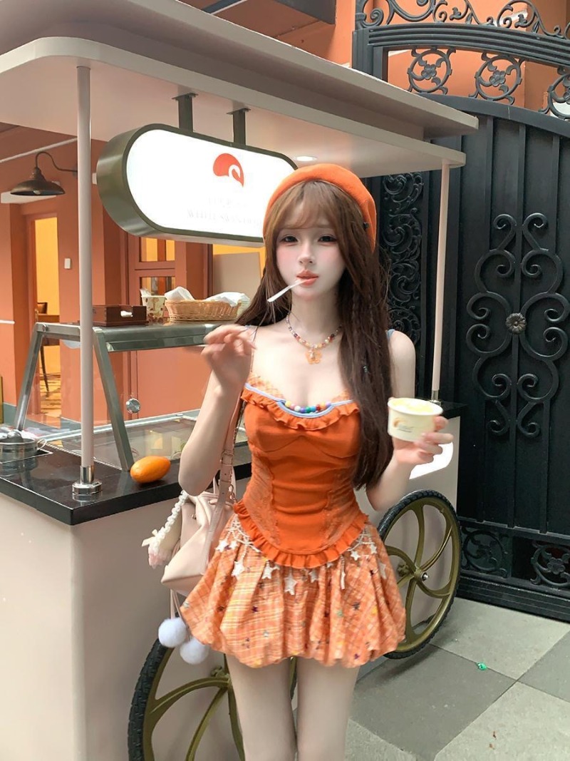 Summer New Orange Dopamine Swe - Summer Japanese Clothing 评论和价格
