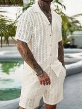 Men Crochet Knit 2 Piece Set L - Summer Clothing Outfits 评论和价格