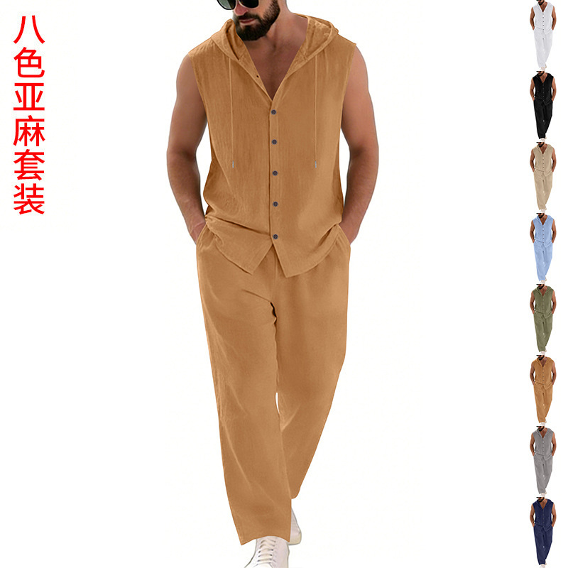 Men's Casual Linen Suit Hooded - Summer Clothing Us 评论和价格