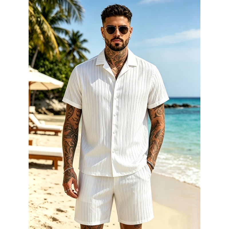 2Men's Summer Casual Suit Set， - Summer Clothing Vacation 评论和价格