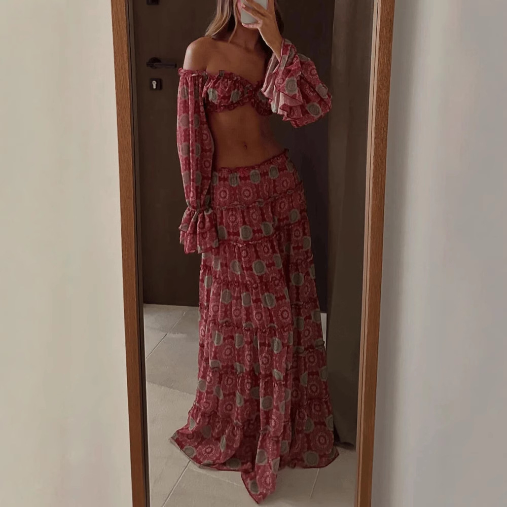 Vintage Print Skirt Two Piece  - Summer Clothing Vacation 评论和价格