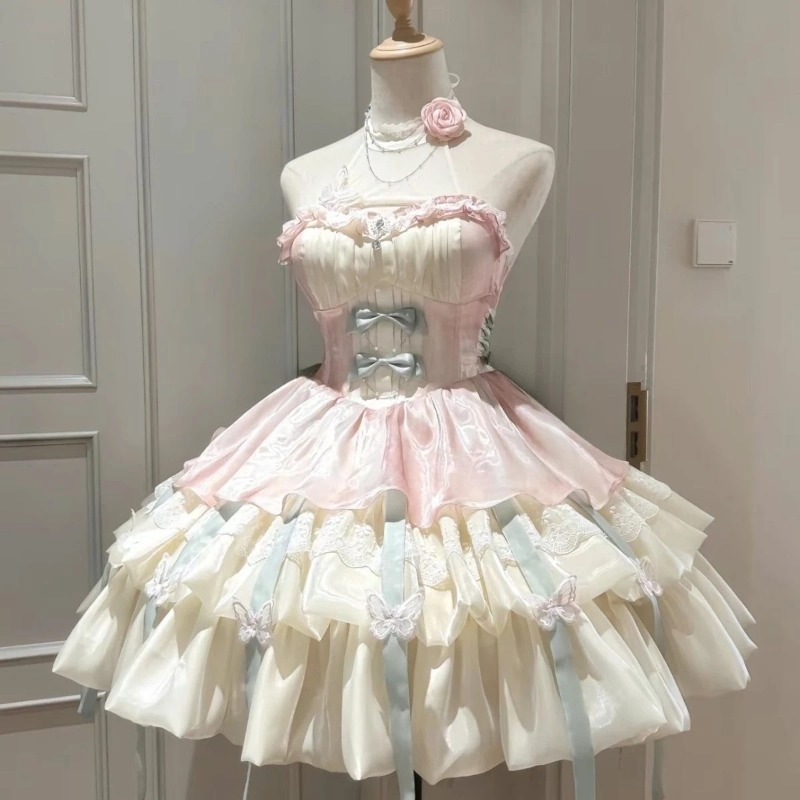 Kawaii Bow Lace Lolita Dress W - Summer Japanese Clothing 评论和价格