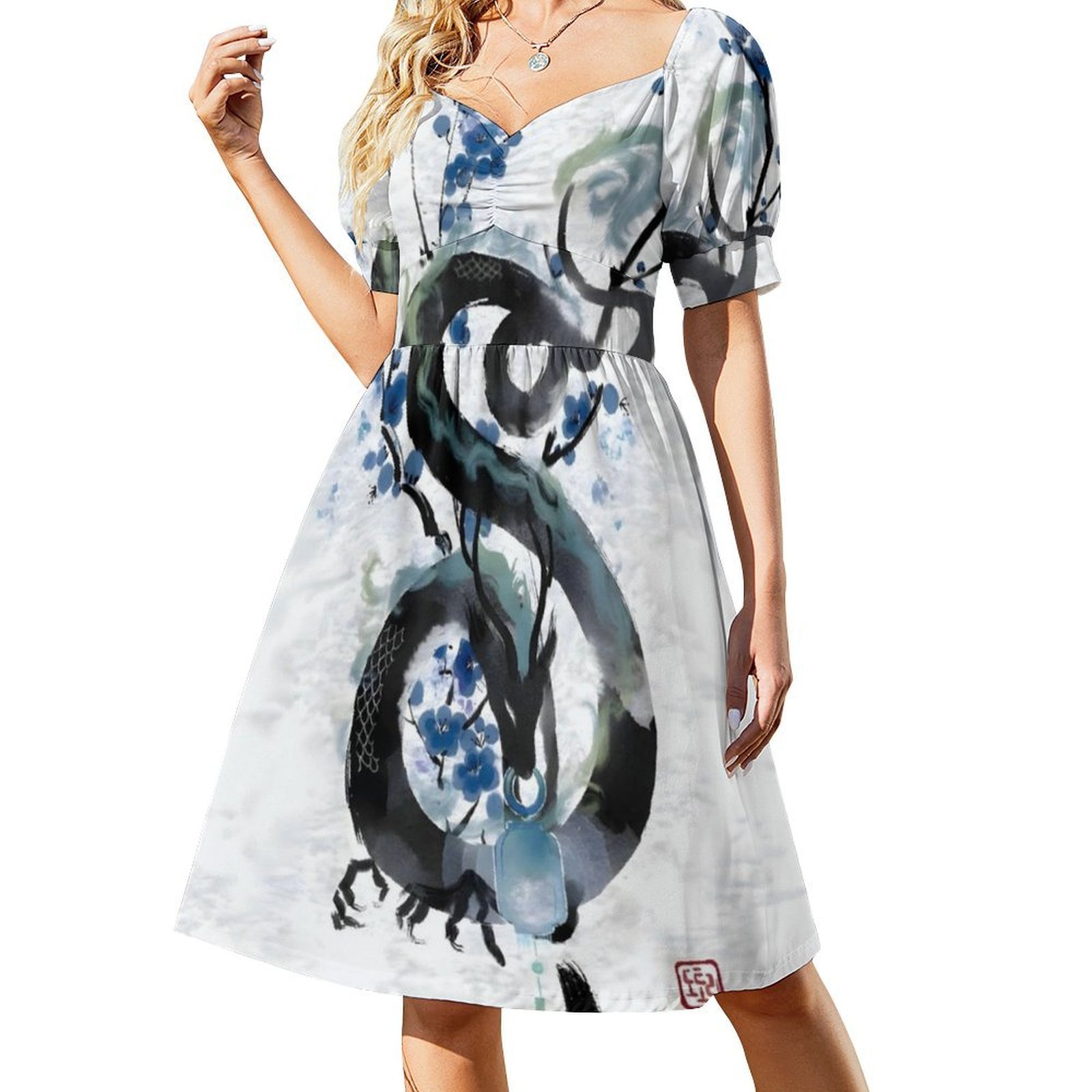 Japanese Blue Night Dragon Ink - Summer Japanese Clothing 评论和价格