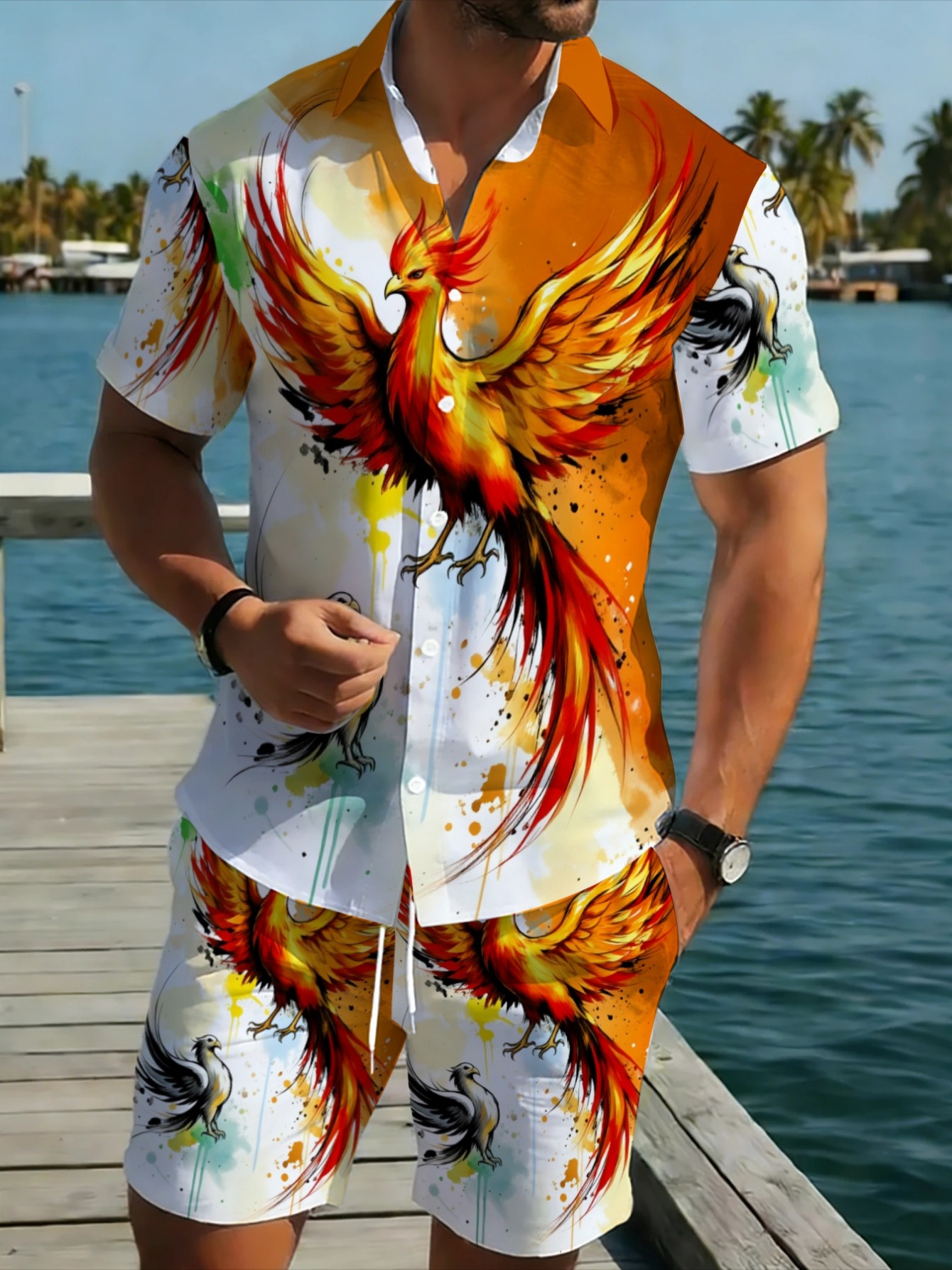 Oriental Phoenix Pattern Men S - Summer Clothing Vacation 评论和价格