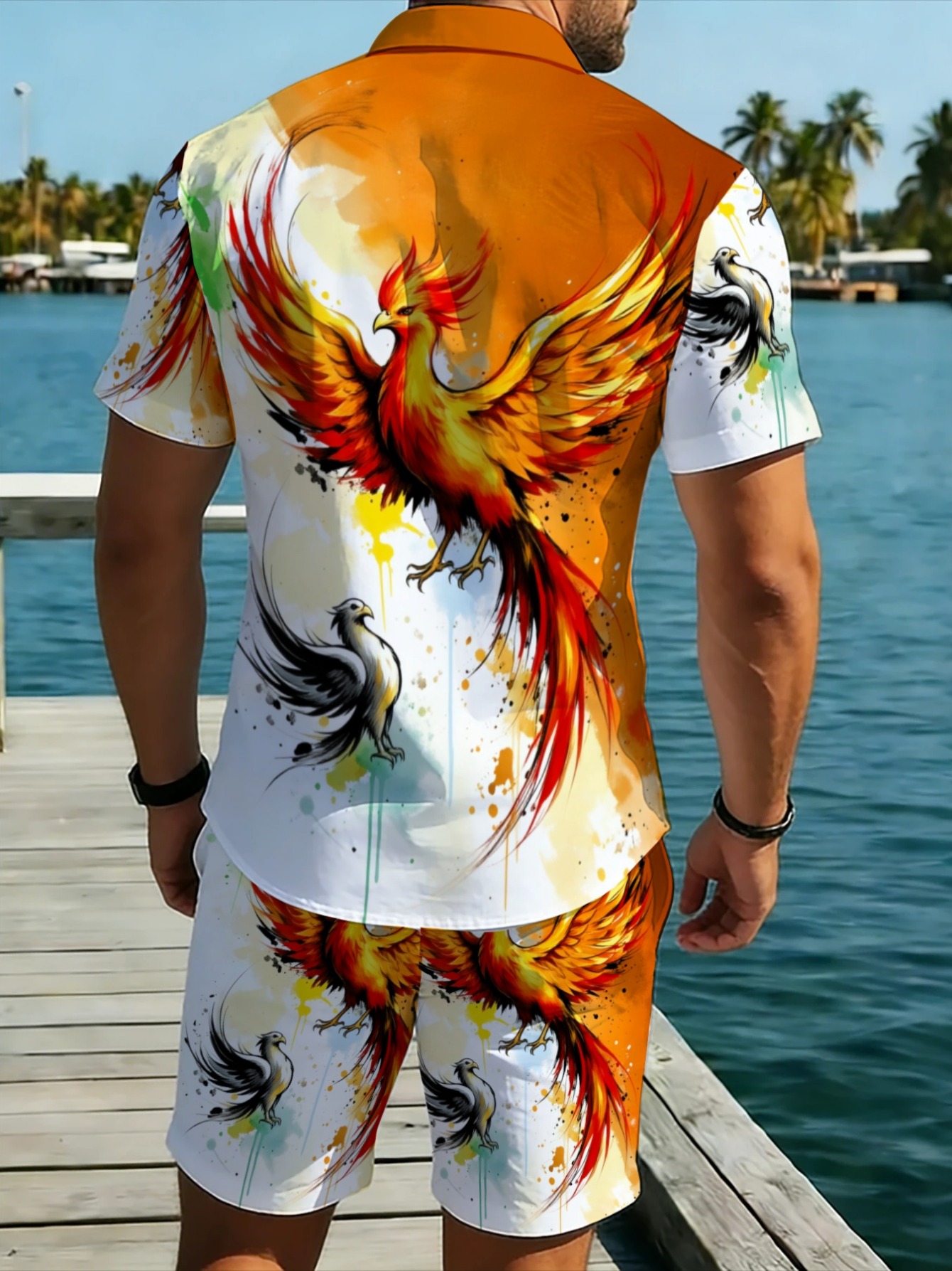 Oriental Phoenix Pattern Men S - Summer Clothing Vacation 评论和价格